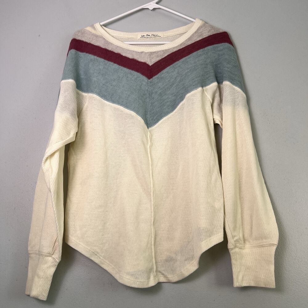 We The Free People Womens Sz XS Oversized Chevron Thermal Sweater Lightweight